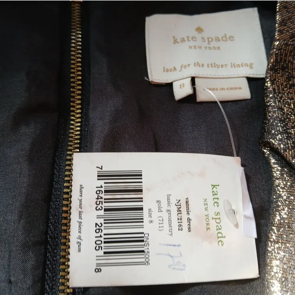 NWT - Kate Spade Gold Metallic Ruffle Vannie Dress Size: 8